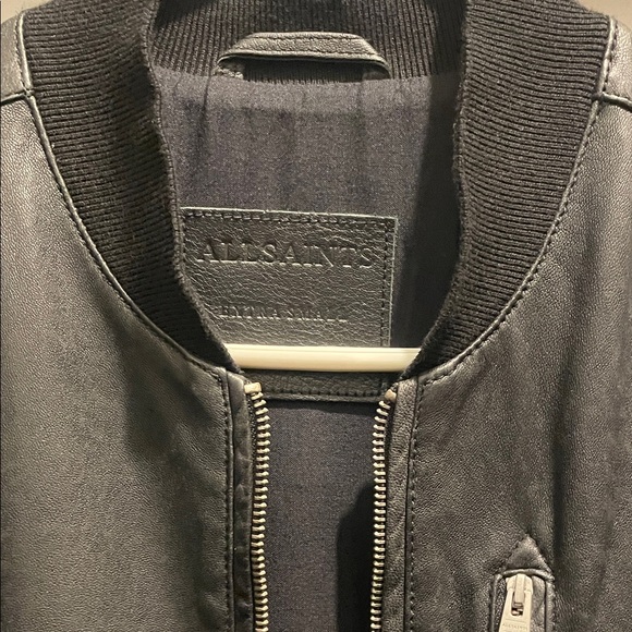 All Saints Black Leather Bomber Jacket - Picture 3 of 3